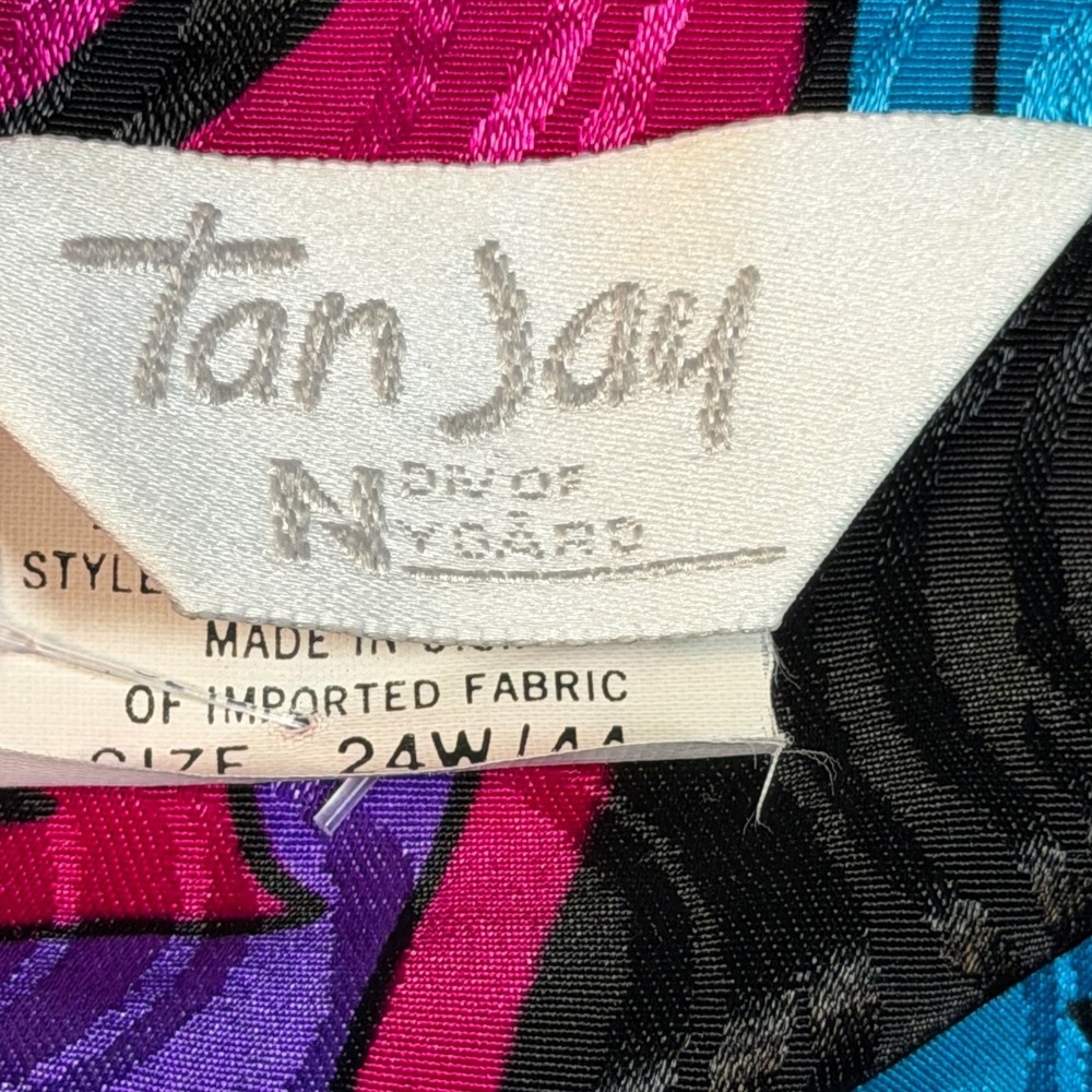 Vtg Tan Jay Silky Bright 80s Floral Geometric Blazer Plus 24W USA Dopamine Teal - Picture 4 of 13